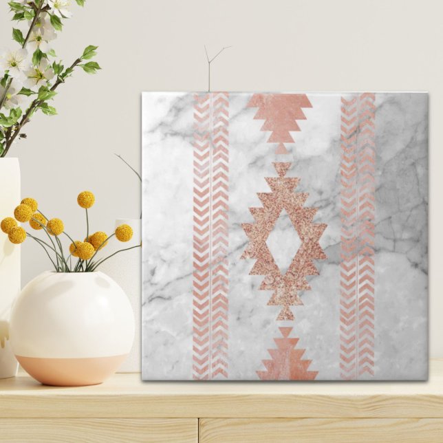 minsta geometriska vita marmor ro guld kakelplatta (minimalist geometric rose gold aztec white marble ceramic tile)