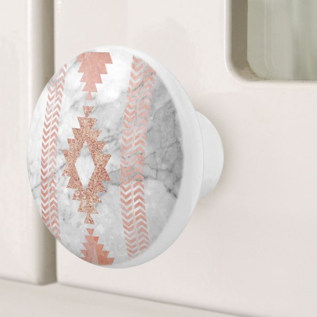 minsta geometriska vita marmor ro guld knopp (minimalist geometric rose gold aztec white marble ceramic knob)
