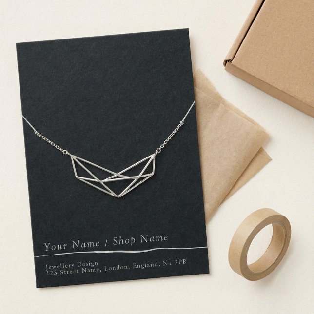 Minsta grått-mörk-halsband/armband-visning visitkort (Minimal dark grey necklace/bracelet display card.)