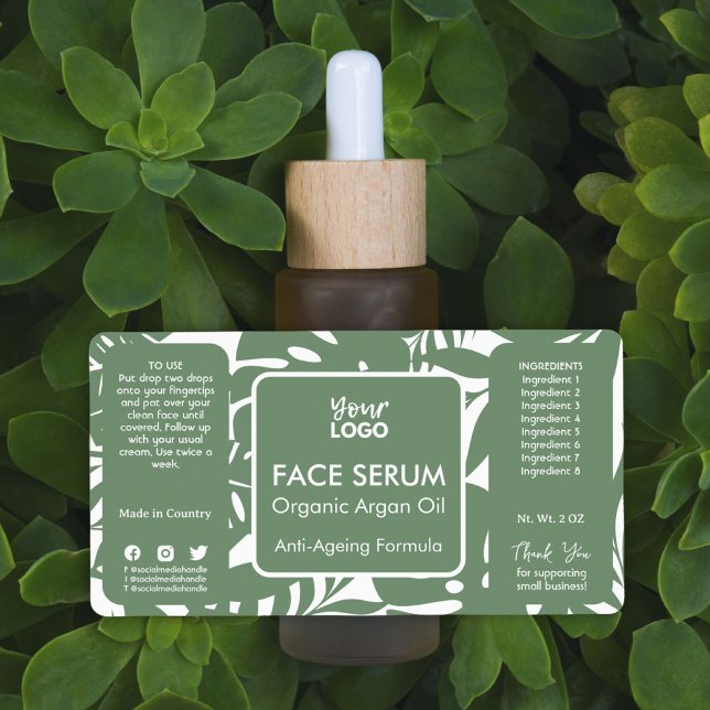 Minsta Grönt botaniskt Tropical Löv Ansikte Serum Fraktsedel (Minimal Green Botanical Tropical Leaf Face Serum Label)