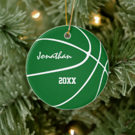 Minsta grönt: röda pojkar basketboll julgransprydnad keramik
