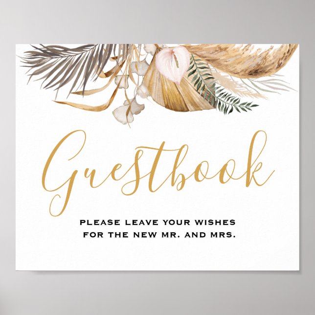 Minsta guestbook-tecken för Löv Boho Blommigt Bröl Poster (Framsidan)