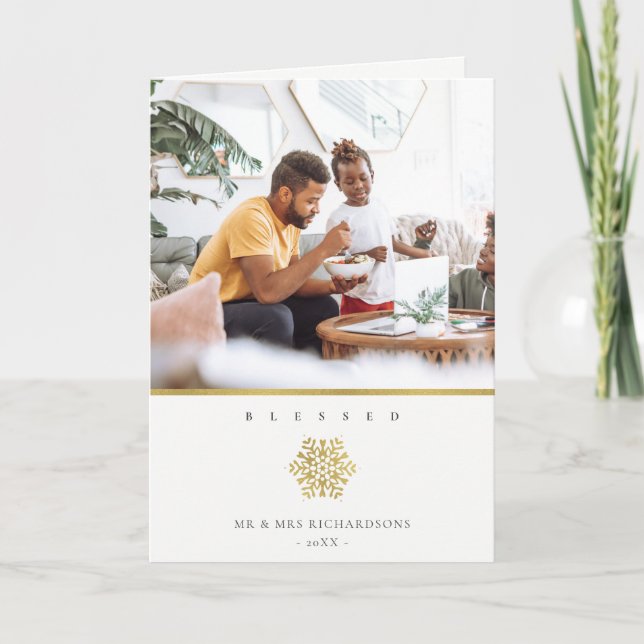 Minsta Guld-snöflakfoto med Elegant bläck Kort (Framsida)