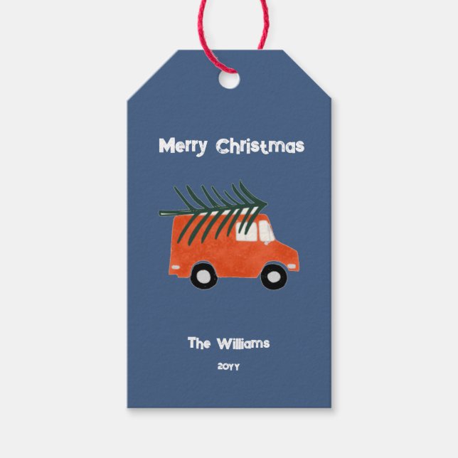 Minsta Julbondeshus Red Lastbil Presentetikett (Framsidan)