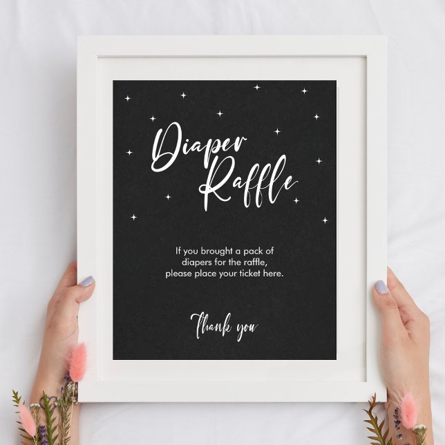 Minsta lilla babyvisningsspel - förvränger Raffle- Poster (Minimal Baby Shower Games Diaper Raffle Sign)