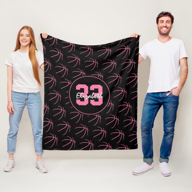 Minsta lilla svarta rosa-basketbollar mönster fleecefilt (På plats)