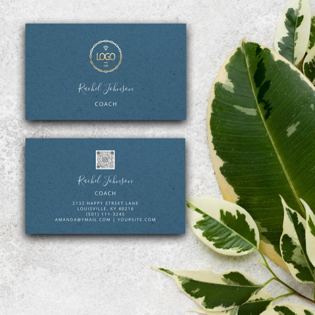 Minsta Logotyp för kraftvärmebehandling, Elegant,  Visitkort (Minimal Kraft Elegant Couch Therapist Logo Blue Business Card)