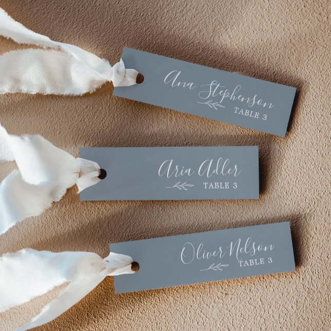 Minsta Löv Blue White DIY Bröllop Place Cards Inbjudningar (Minimal Leaf Blue White DIY Wedding Place Cards)