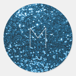 Minsta metalliska monogram för Blue Navy Glitter Runt Klistermärke
