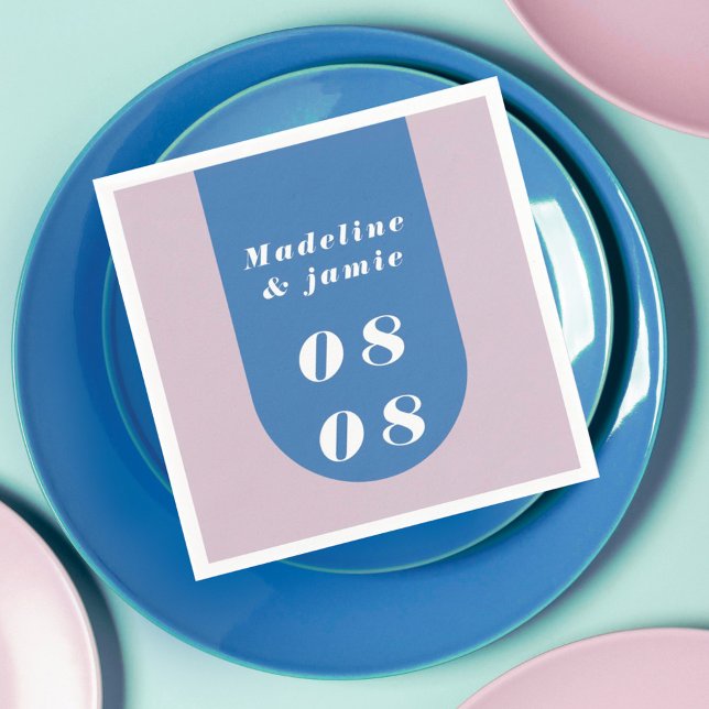 Minsta modern omloppsblått och Lila fet datum Pappersservett (Minimal Modern Retro Arch Blue & Purple Bold Date Napkins)