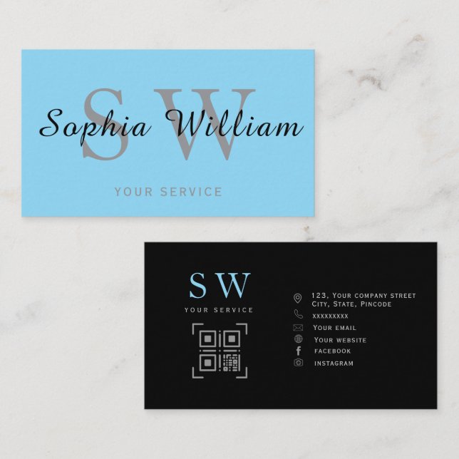 Minsta moderna, blå och svarta monogram (Fram/baksida)