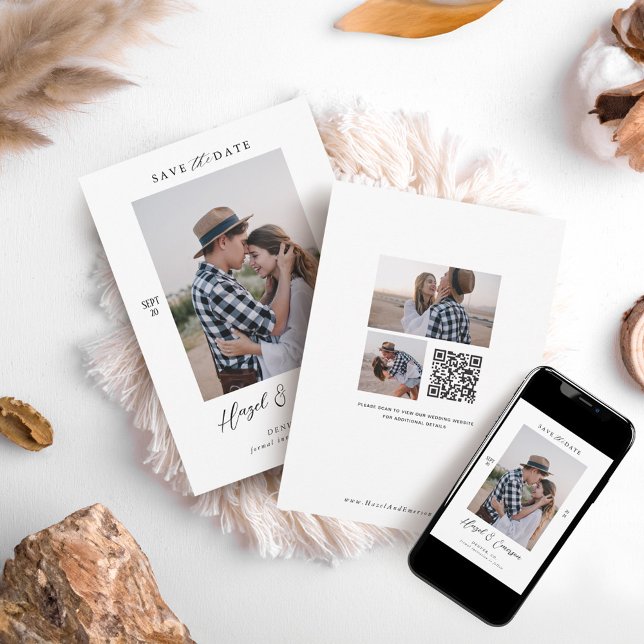 Minsta moderna fotot QR-kod spara datumet Inbjudningar (Minimal Modern Couple Photo QR Code Save The Date Invitation)