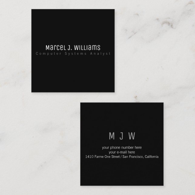 minsta moderna professionell enkel svart fyrkantigt visitkort (Fram/baksida)