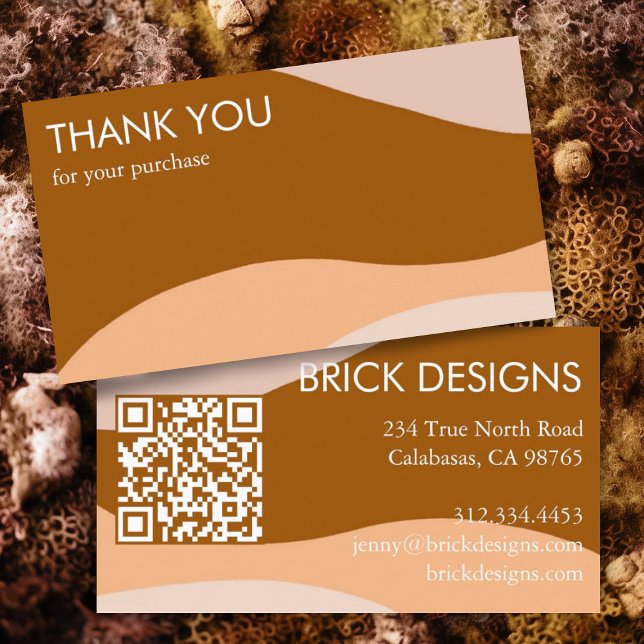 Minsta moderna QR-kodsthx för Curve Rand Retro-min Visitkort (Minimalist neutral colors thank you business card with custom QR code.)