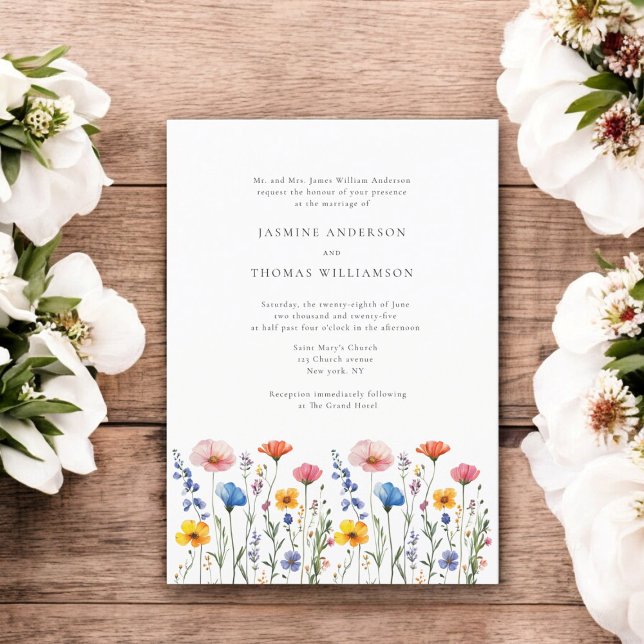 minsta möjliga elegant inbjudningar (wildflower wedding invitation , modern simple elegance , country garden feel, )