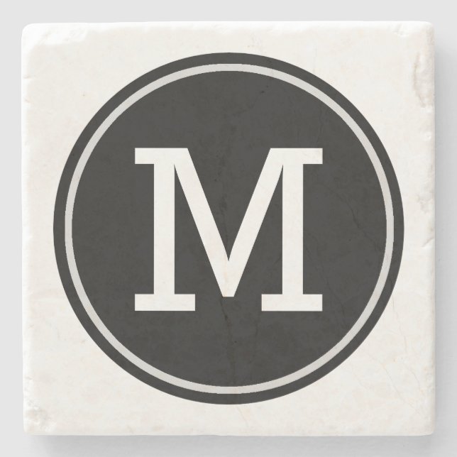 Minsta Monogrammed initialt på svart cirklar Underlägg Sten (Framsidan)