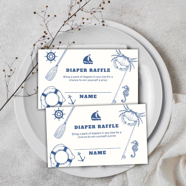 Minsta nautisk fiskefördämning Raffle Baby Shower Tilläggskort (Minimal Nautical Fishing Diaper Raffle Baby Shower Enclosure Card)