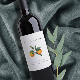 Minsta Orange Botanical Boho Kärlek Tack Bröllop Vinflaska Etikett