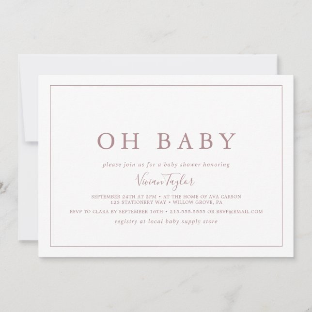 Minsta Ro Guld Vågrät Oh Baby Baby Shower Inbjudningar (Framsida)