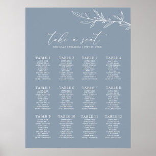 Minsta sittdiagram för Dusty Blue Bröllop 12 Bord Poster