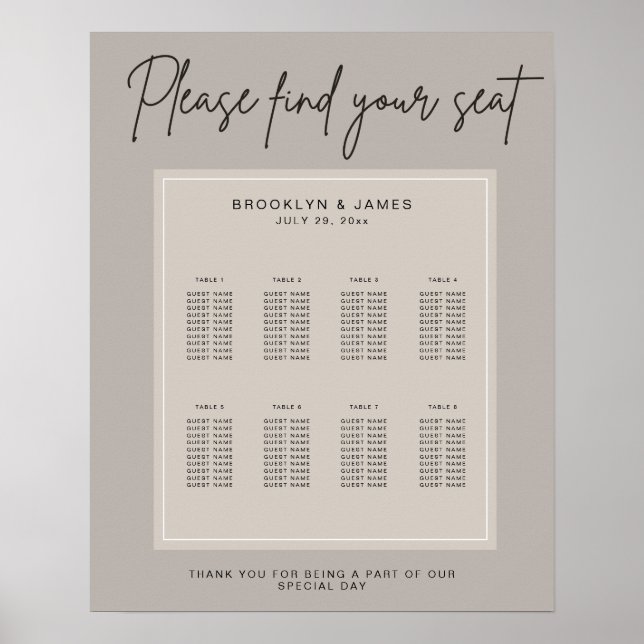 Minsta sittplatsplan för Bröllop - hitta ditt säte Poster (Framsidan)