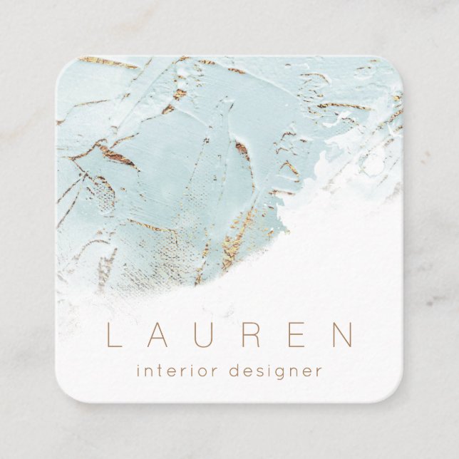 Minsta skript texturerat blått guld-Affärskort Fyrkantigt Visitkort (Framsida)