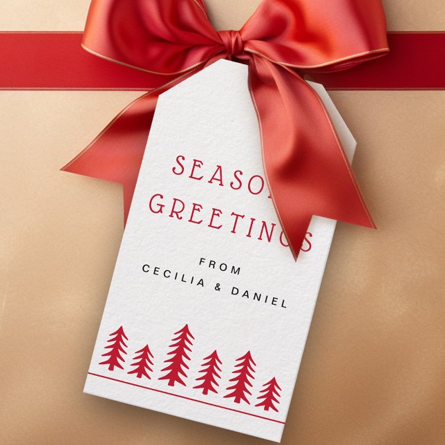 Minsta söta Julgranar-röd vit Presentetikett (Minimal cute Christmas trees red white Gift Tags)