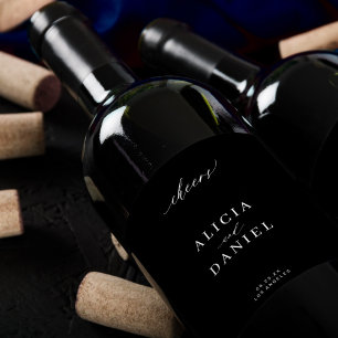 Minsta svarta bröllop-bedragare med enkel elegant vinflaska etikett