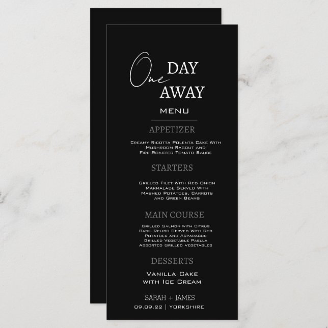 Minsta svarta dagars daglig daglig repetitionsmidd meny (Fram/baksida)