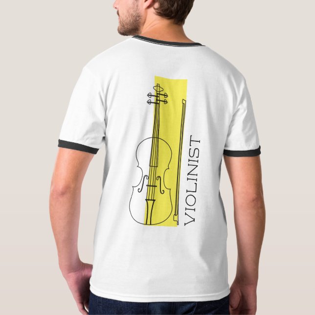 Minsta svarta kontur för fiol + gult Violinist T Shirt (Baksida)