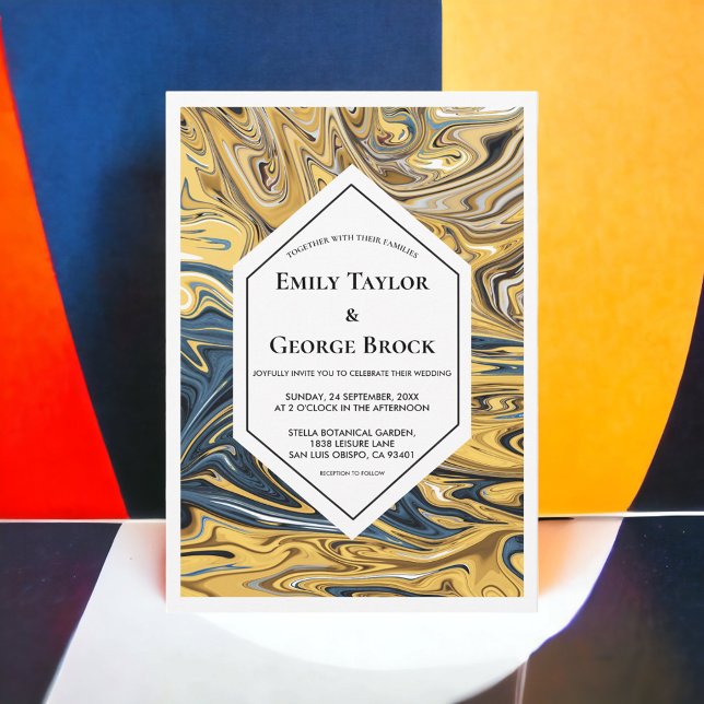 Minsta svarta och Guld Vinkara Abstrakt Art Bröllo Inbjudningar (Skapare uppladdad)