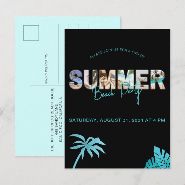 Minsta svarta slutet av sommarstranden Party Inbjudan Vykort (Fram/baksida)