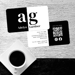 Minsta svarta vita monogram QR-kod Social-media Visitkort