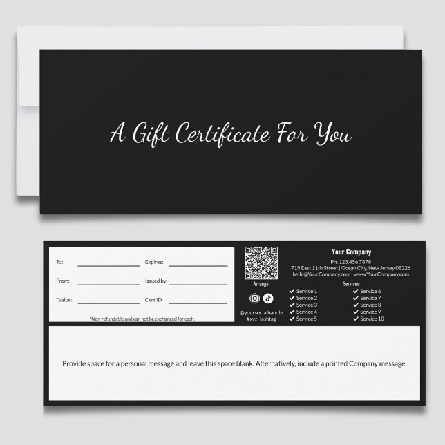 Minsta svarta, vita, Professionell-presentkort (Minimal Professional Black White Gift Certificate)