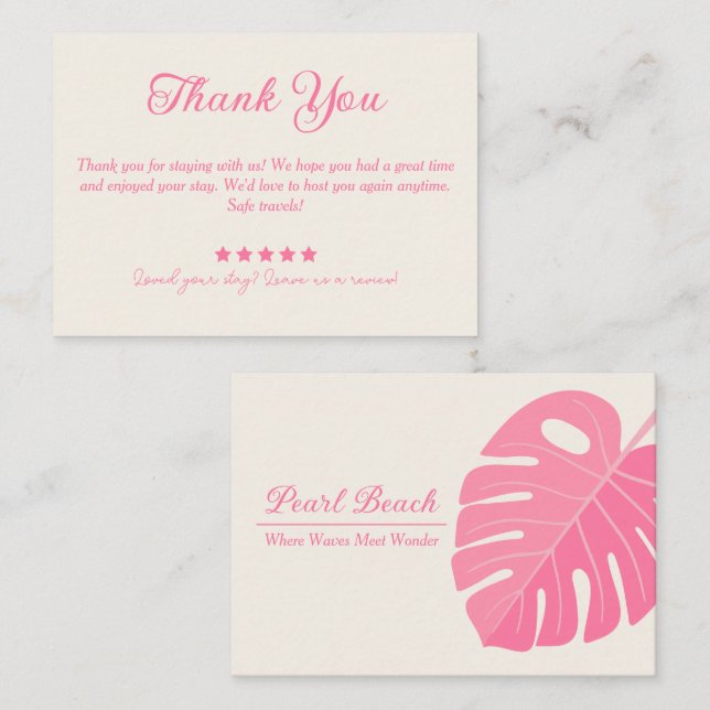 Minsta Tack för Vacation Rental Löv för Rosa Visitkort (Fram/baksida)