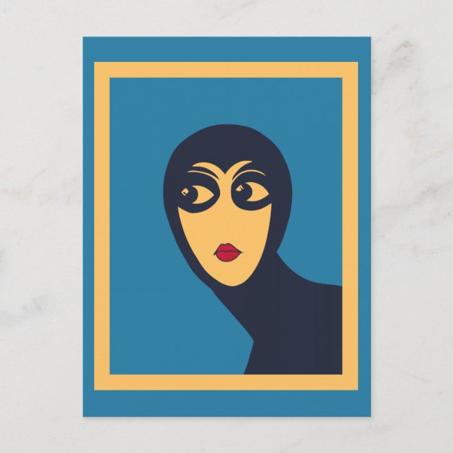 Minsta Vector Art för kvinna i retro-rymden Vykort (Framsida)