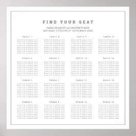 Minsta vita sittdiagram för grått bröllop 16 bord poster