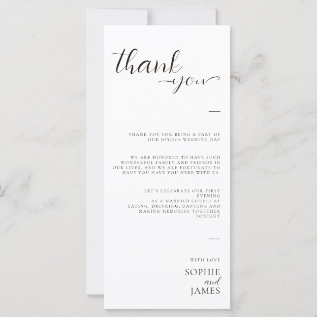 Minsta Vita Tack-monteringskort i Bröllop Bord (Framsida)