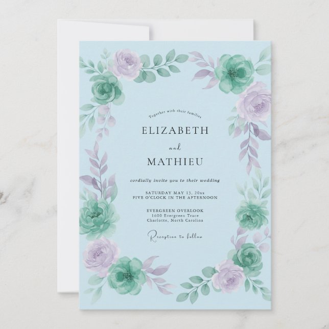 Mint Amethyst Målade Bröllop Inbjudningar (Framsida)