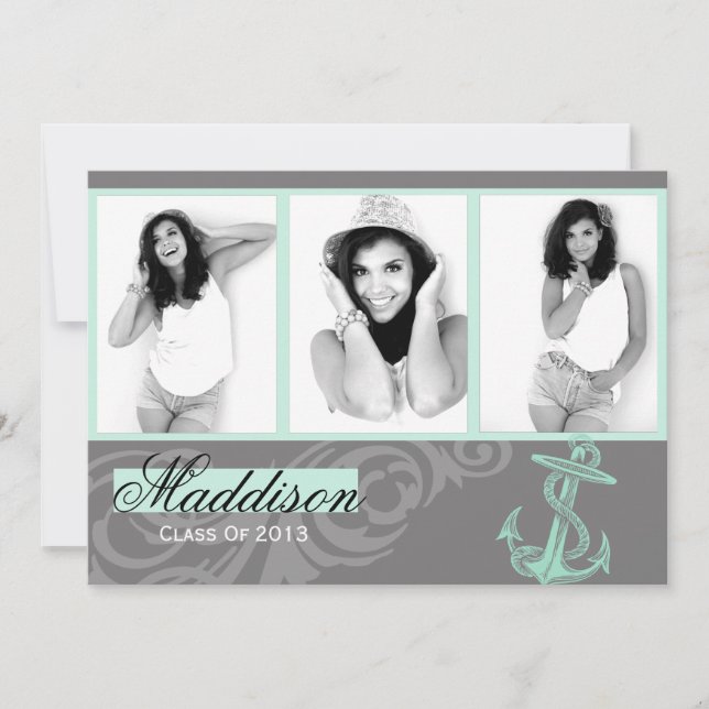 Mint Anchor Photo Studenten-plattkort Inbjudningar (Framsida)