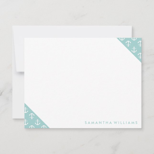Mint Anchors Mönster Anpassningsbar Note Card Anteckningskort (Framsida)