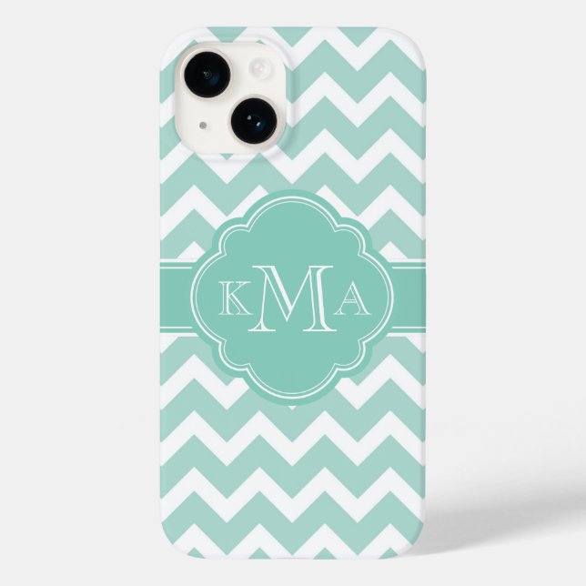 Mint and Aqua Chevron Anpassningsbar Monogram (Baksida)