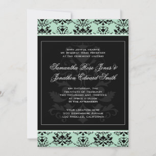 Mint and Black Damask Wedding bjudande Inbjudningar