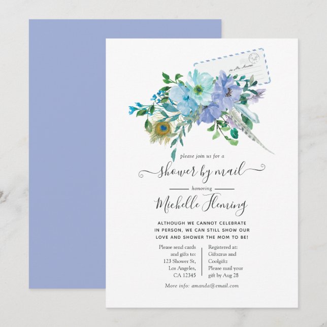 Mint and Blue Boho Baby Shower by Mail Inbjudningar (Fram/baksida)