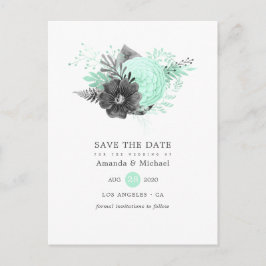 Mint and Charcol Blommigt Rustic Save the Date Meddelande Vykort