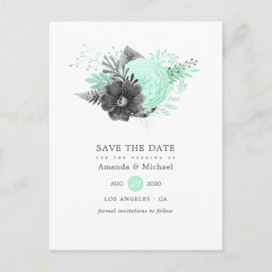 Mint and Charcol Blommigt Rustic Save the Date Meddelande Vykort