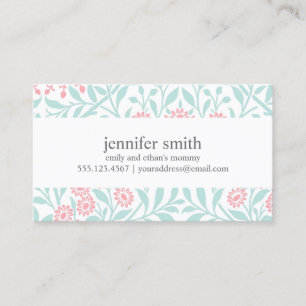 Mint and Coral Blommigt Damask Pattern