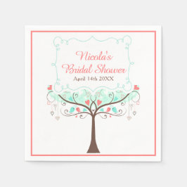 Mint and Coral Floral Bird Bridal Shower  Pappersservett