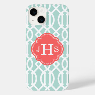 Mint and Coral Modern Trellis Anpassningsbar Monog