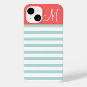 Mint and Coral Preppy Rand Anpassningsbar Monogram